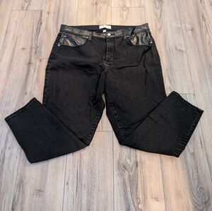 Abercrombie & Fitch Women's Super Skinny Ankle Black Jeans with Leather Accents